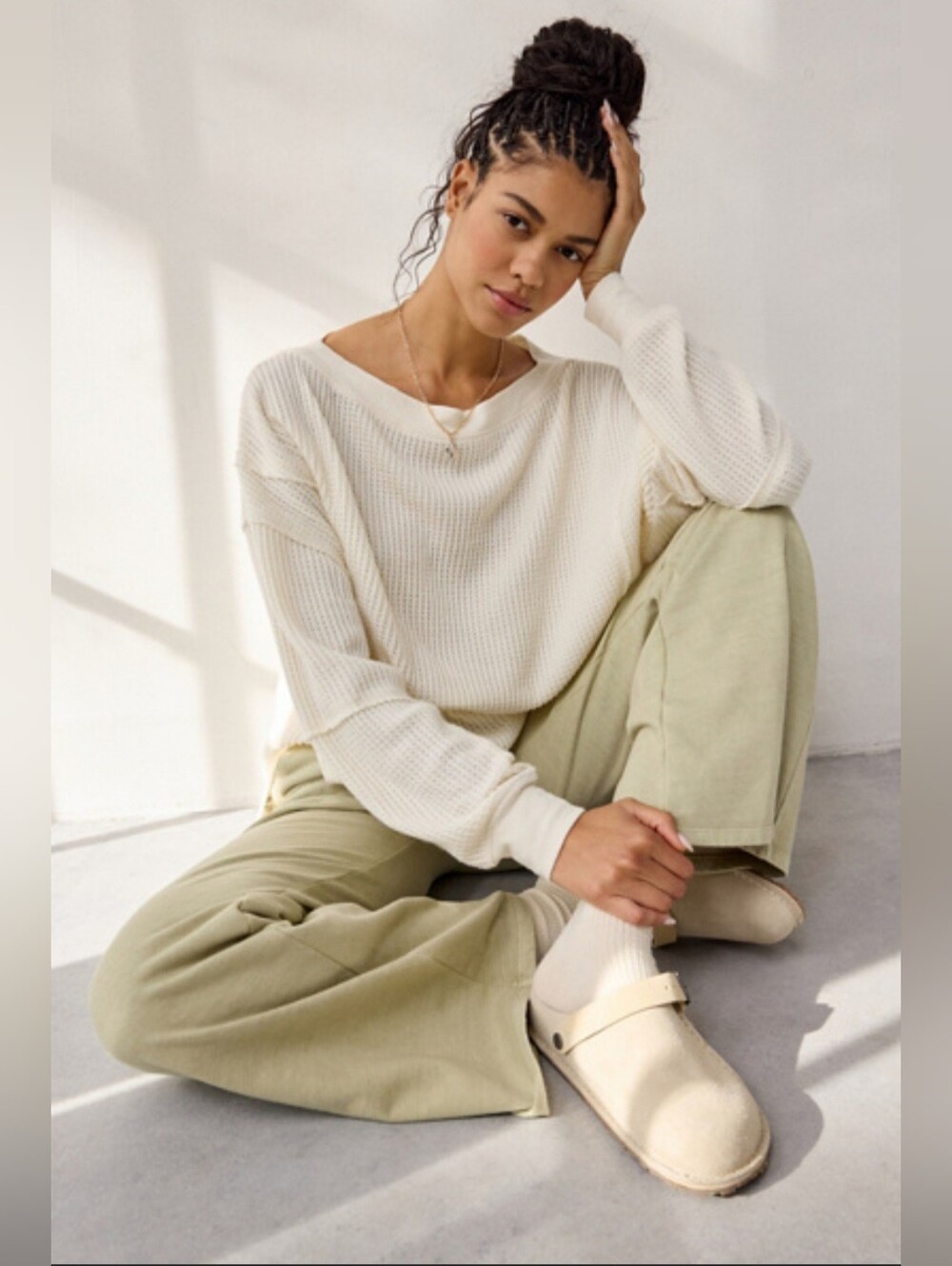 Out From Under Homebody Waffle Knit Oversized Off-The-Shoulder Top